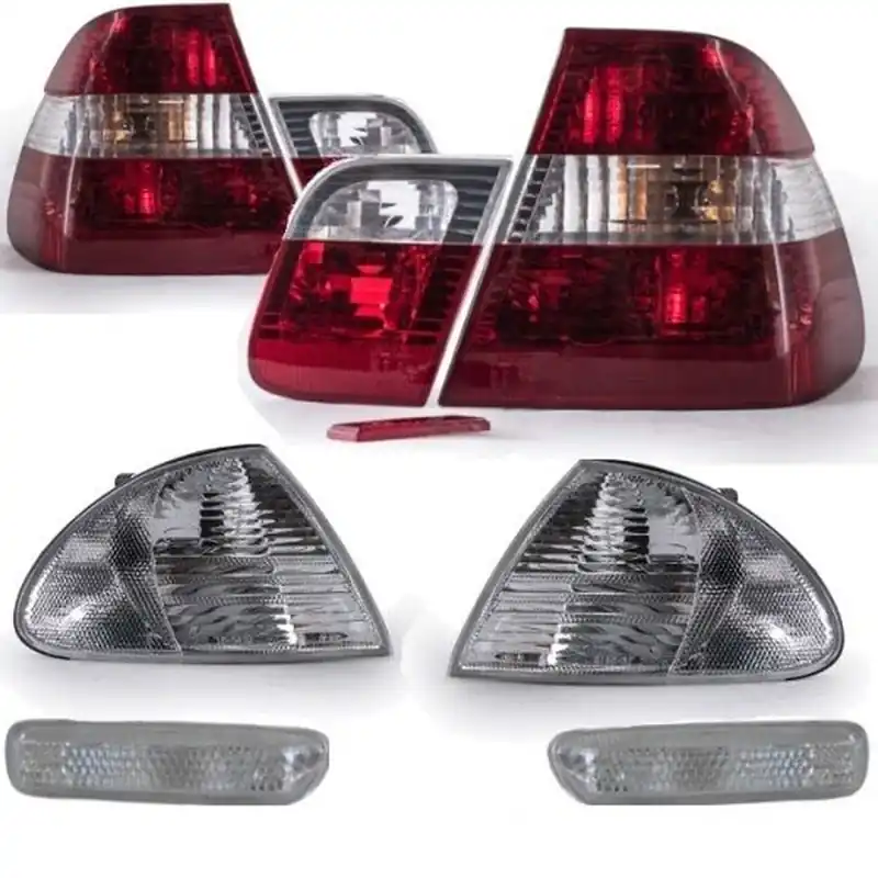 Markenprodukt FACELIFT DESIGN SET BMW E46 Saloon Front Lights +Rear +Side Ind.Red / White >01