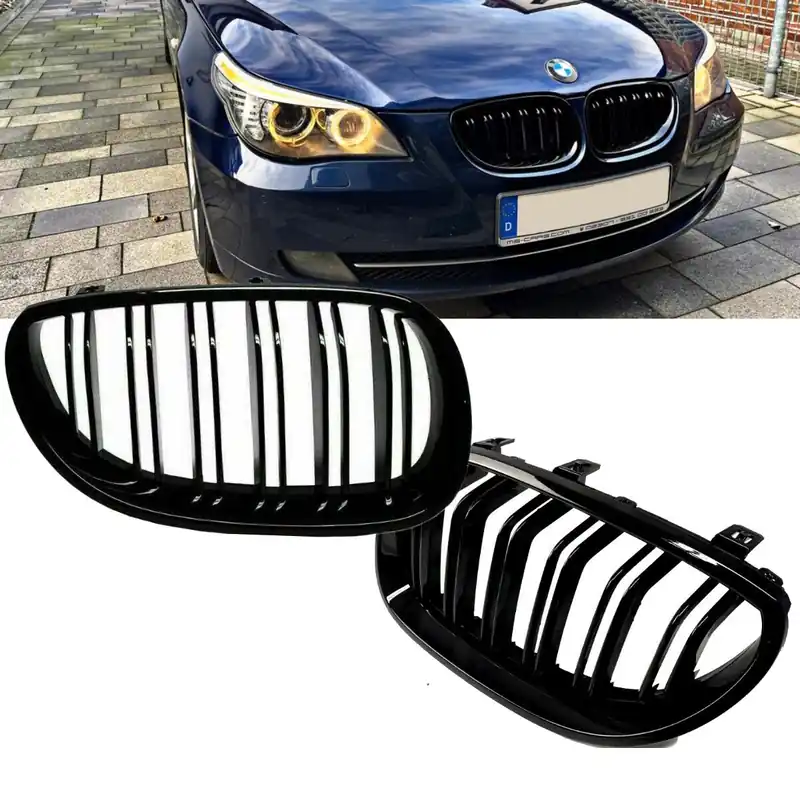 2X Kidney Front Grill Dual Slat SET Black Gloss fits on BMW E60 E61 03-10 + M M5 Sichere Zahlung